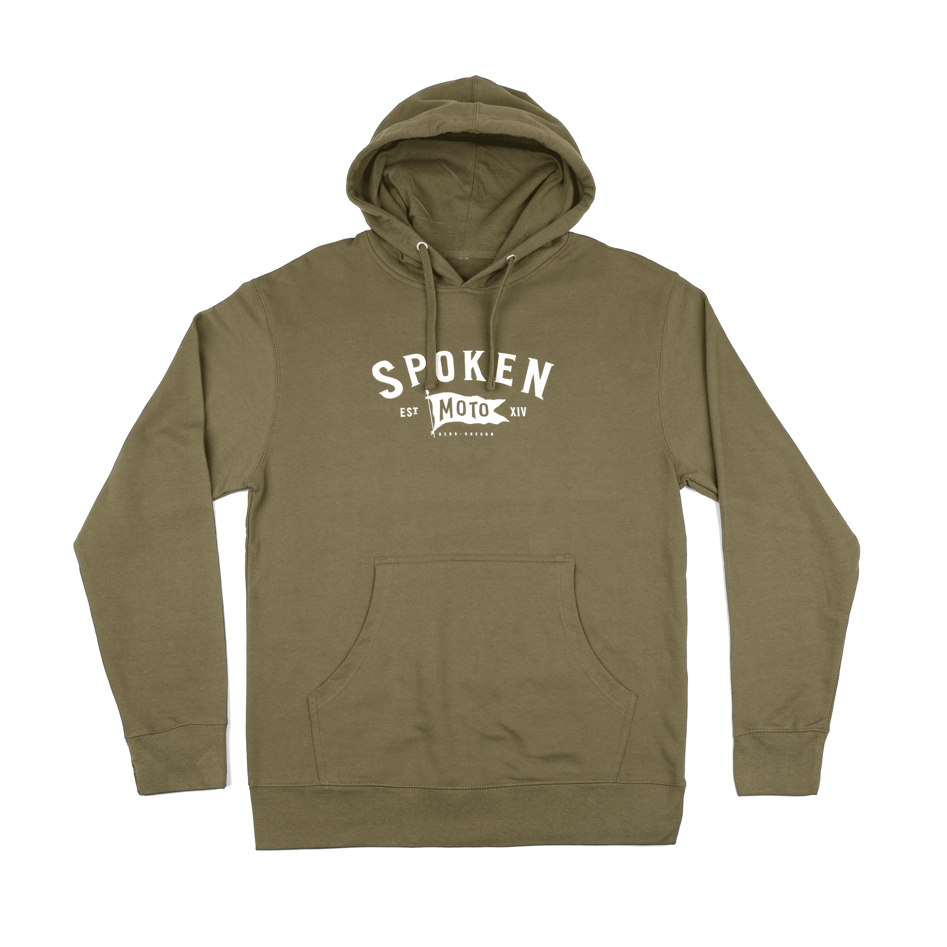 Green Spoken Moto Hoodie from the front.