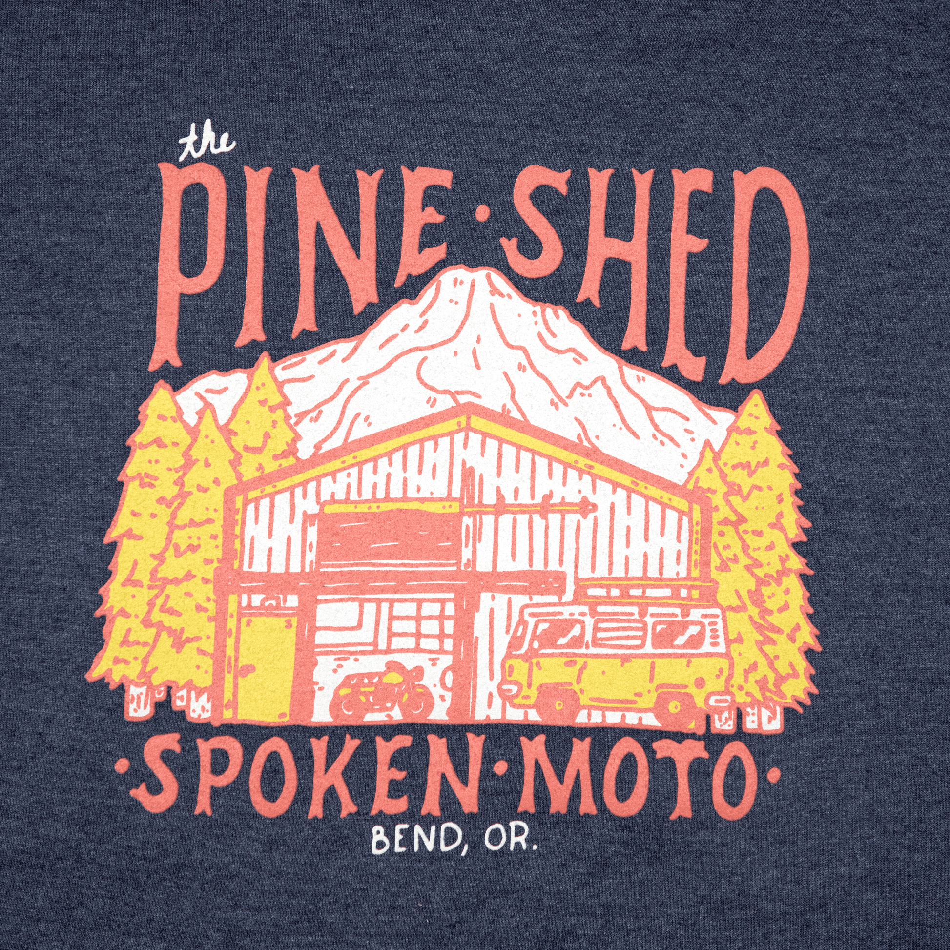 Detail shot of colorful pine shed illustration.